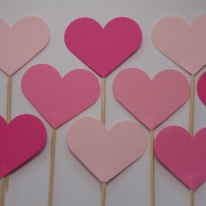 Pink Heart Cupcake Toppers - Party Picks - Pink Bridal Shower Picks - Engagement Party - Mixed Pink Heart Food Picks