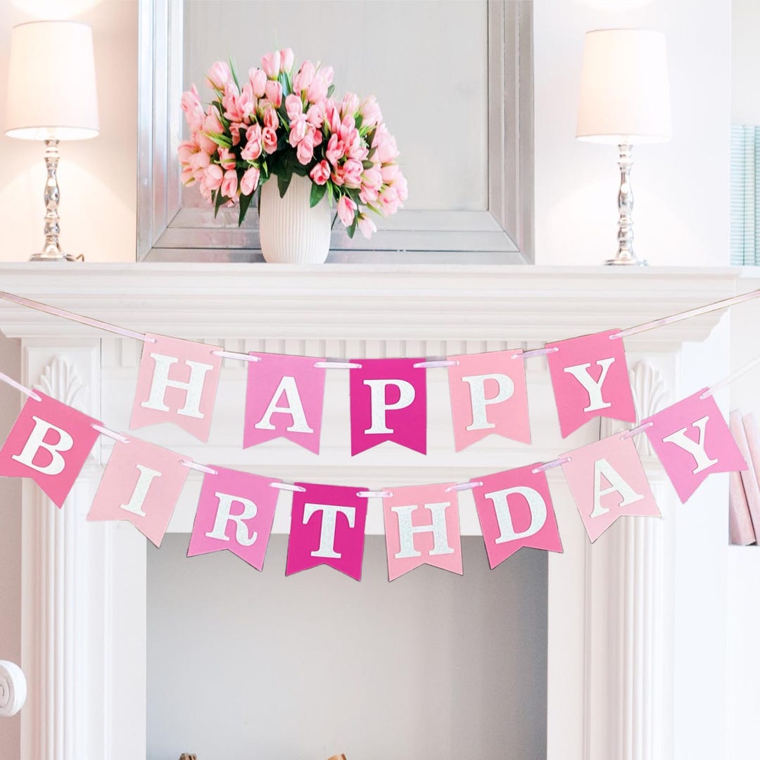 Pink Happy Birthday Banner - Girl Birthday Party Birthday - Etsy