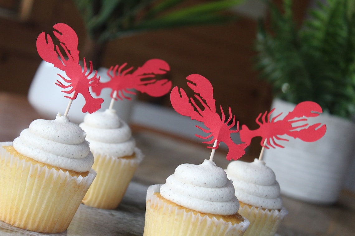 Lobster Cupcake Toppers Nautical Themed Cupcake Toppers - Etsy