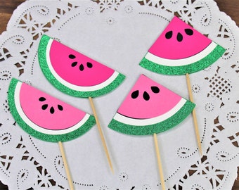Watermelon Cupcake Toppers - One in a Melon Theme Party - Tutti Fruiti Party - BBQ Theme Food Picks - Summer Picnic Decorations