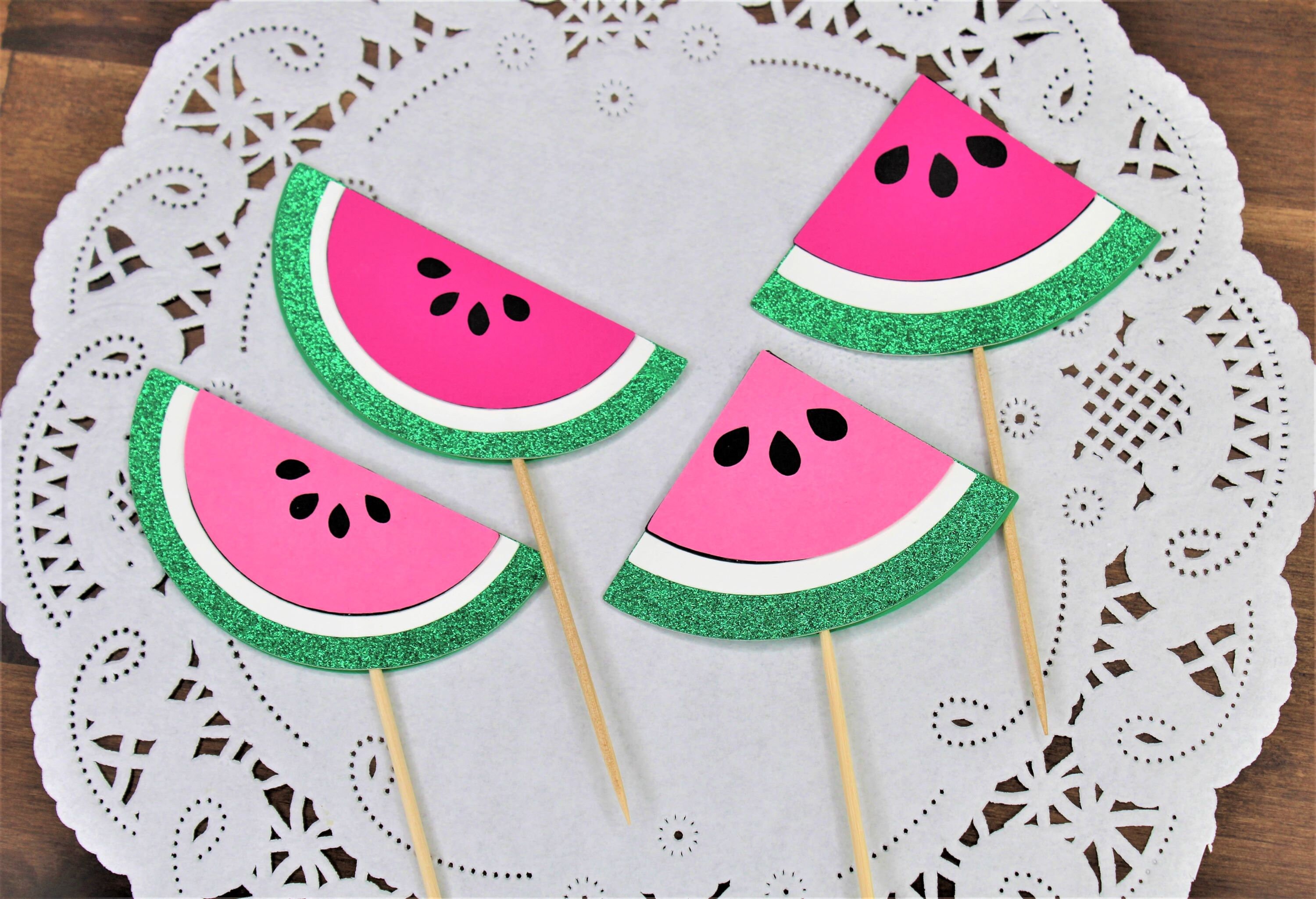 Watermelon Cupcake Toppers One in a Melon Theme Party Tutti Fruiti Party BBQ Theme Food Picks Summer Picnic Decorations