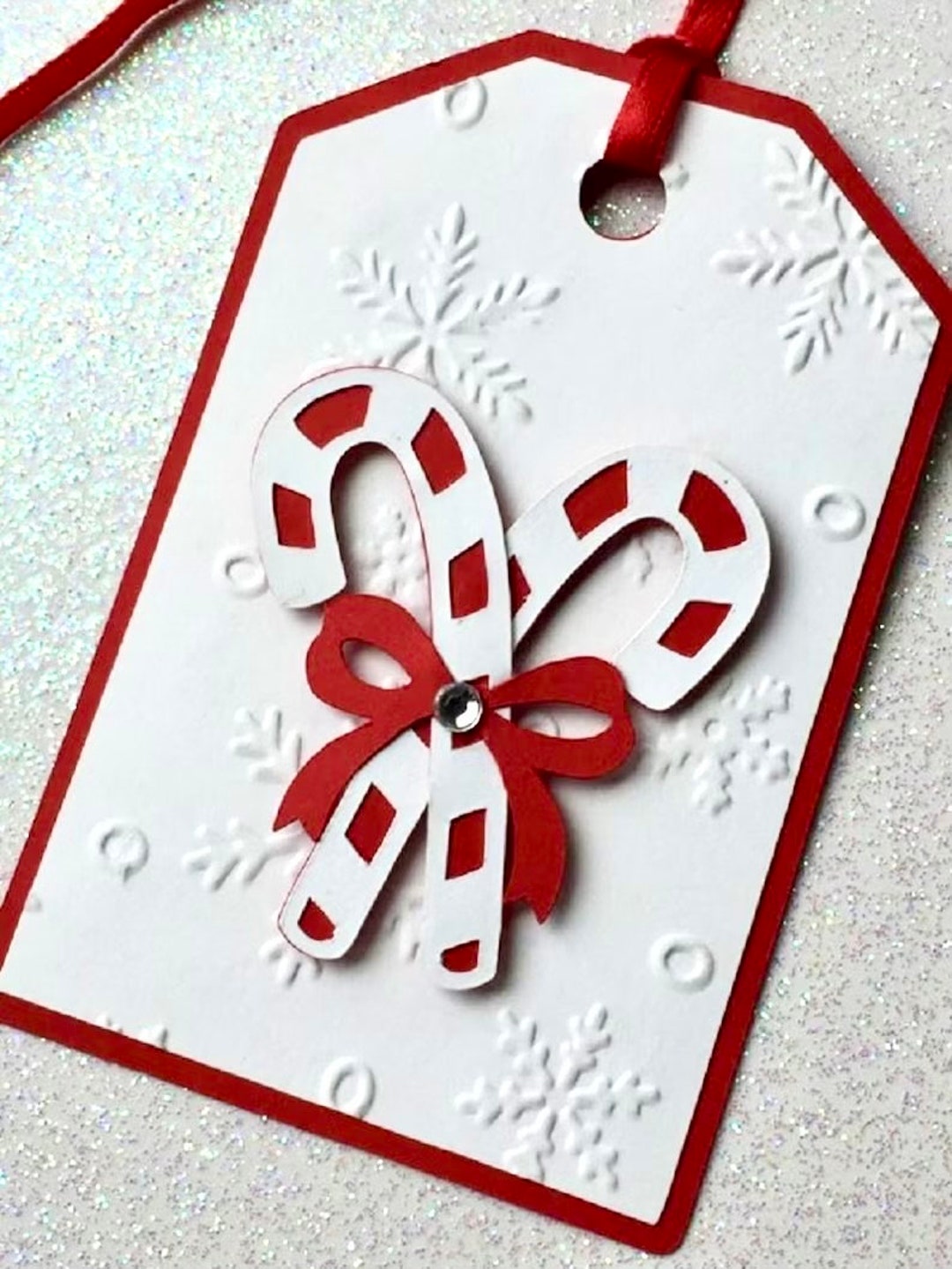 Candy Cane Holiday Gift Tags - Christmas Gift Tags - Snowflake Embossed ...