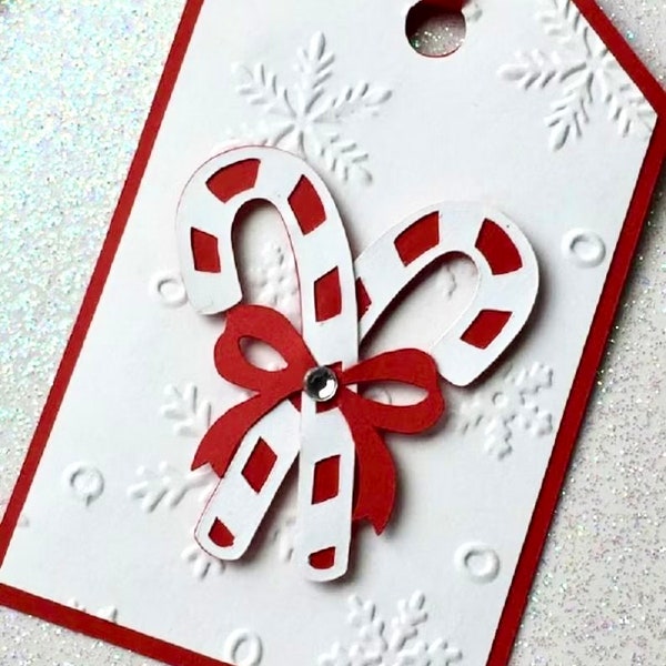 Candy Cane Holiday Gift Tags - Christmas Gift Tags - Snowflake Embossed - Handmade Christmas Gift Tags - Merry Christmas