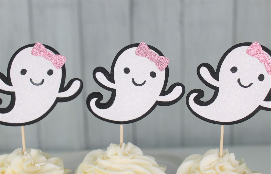 Ghost Cupcake Toppers Pink and Black Halloween Party Decor Our Little