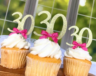 Brokatowe ozdoby na babeczki na 30. urodziny – wybierz swoje kolory – dekoracje na trzydziestą rocznicę – 30. urodziny