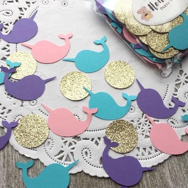 Narwhal Confetti - Under the Sea Party - Ocean Unicorn Party Table Scatter - Set of 110 Pieces