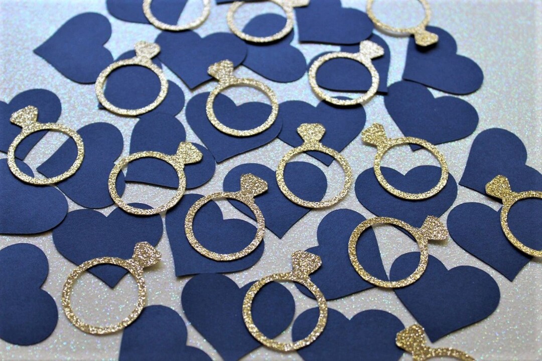 Glitter Engagement Ring Confetti and Hearts Navy and Gold Etsy