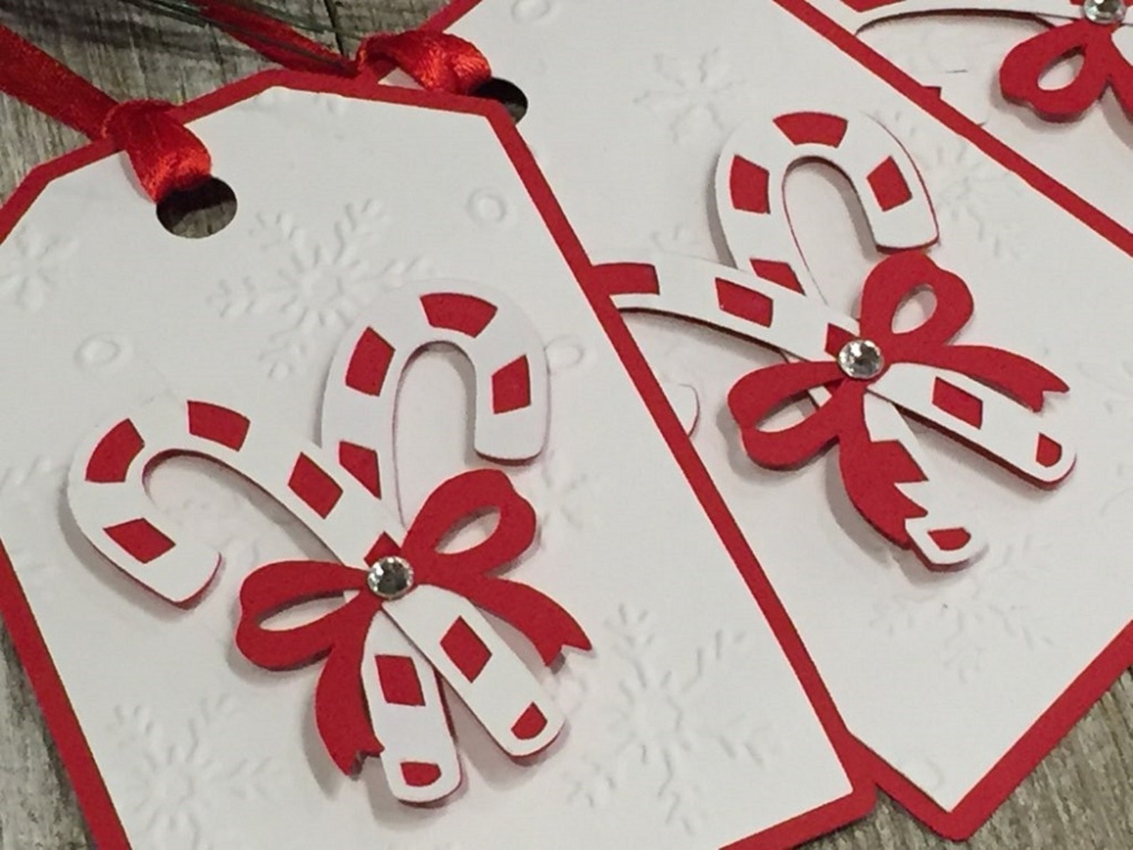 Candy Cane Holiday Gift Tags - Christmas Gift Tags - Snowflake Embossed ...