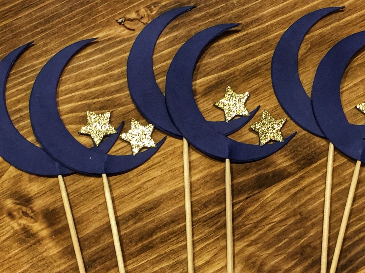 Navy Moon and Gold Glitter Star Cupcake Toppers - Celestial Party - Baby  Shower Decorations - Twinkle Twinkle Little Star - (set of 12) - Etsy, image size:1280x960