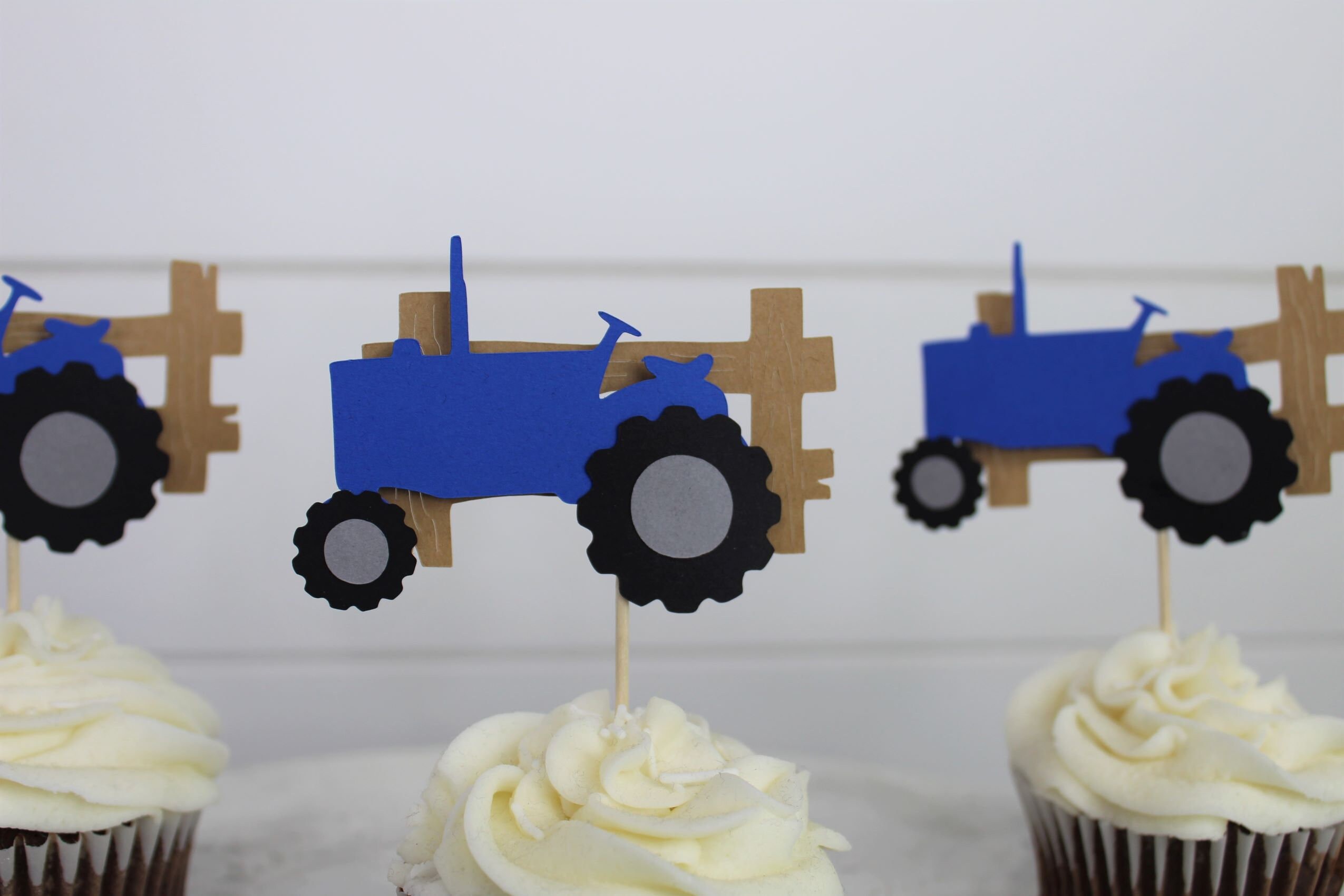 Blue Tractor Cupcake Toppers Farm Theme Party Tractor Etsy