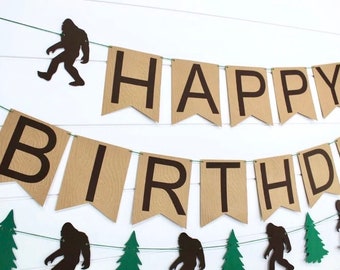 Bigfoot Happy Birthday Banner - Sasquatch Banner - Birthday Decorations - Skunkape Birthday Banner - Bigfoot Birthday decorations