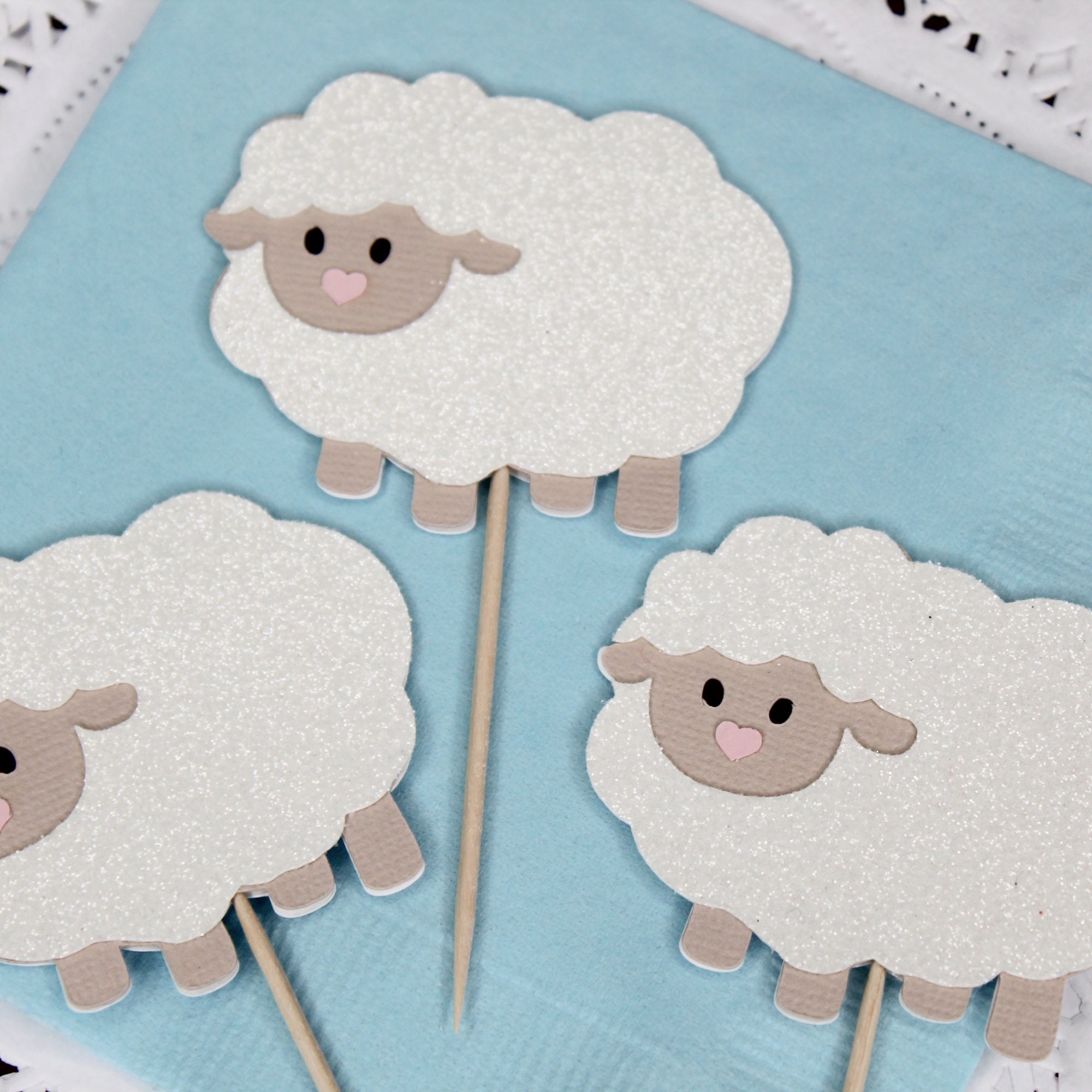 24 Stück Süße Schaf-Cupcake-Deko – Glitzernde Topper Für Bauernhof-Partys