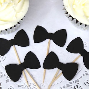 Black Bow Tie Cupcake Toppers - Food Picks - Party Picks - Bowtie - Bowties - Tuxedo - Wedding Toppers - Shower Toppers