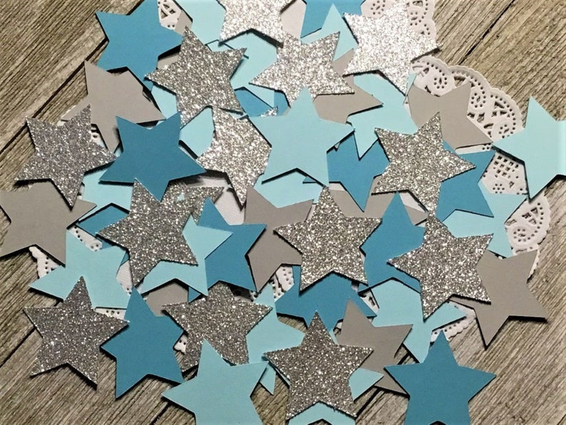 Table Scatter Star Party Supplies Star Baby Shower Confetti Twinkle Twinkle Little Star Party Silver Glitter and Blue Star Confetti