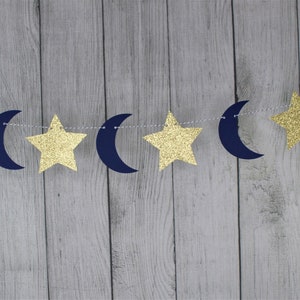 Gold Star and Moon Garland - Many Colors - Celestial Party - Baby Shower Decorations - Twinkle Twinkle Little Star - Glitter Star Garland