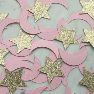 Gold Star and Pink Moon Confetti - 1.5&quot; Tall - Celestial Party - Baby Shower Decorations - Twinkle Twinkle Little Star
