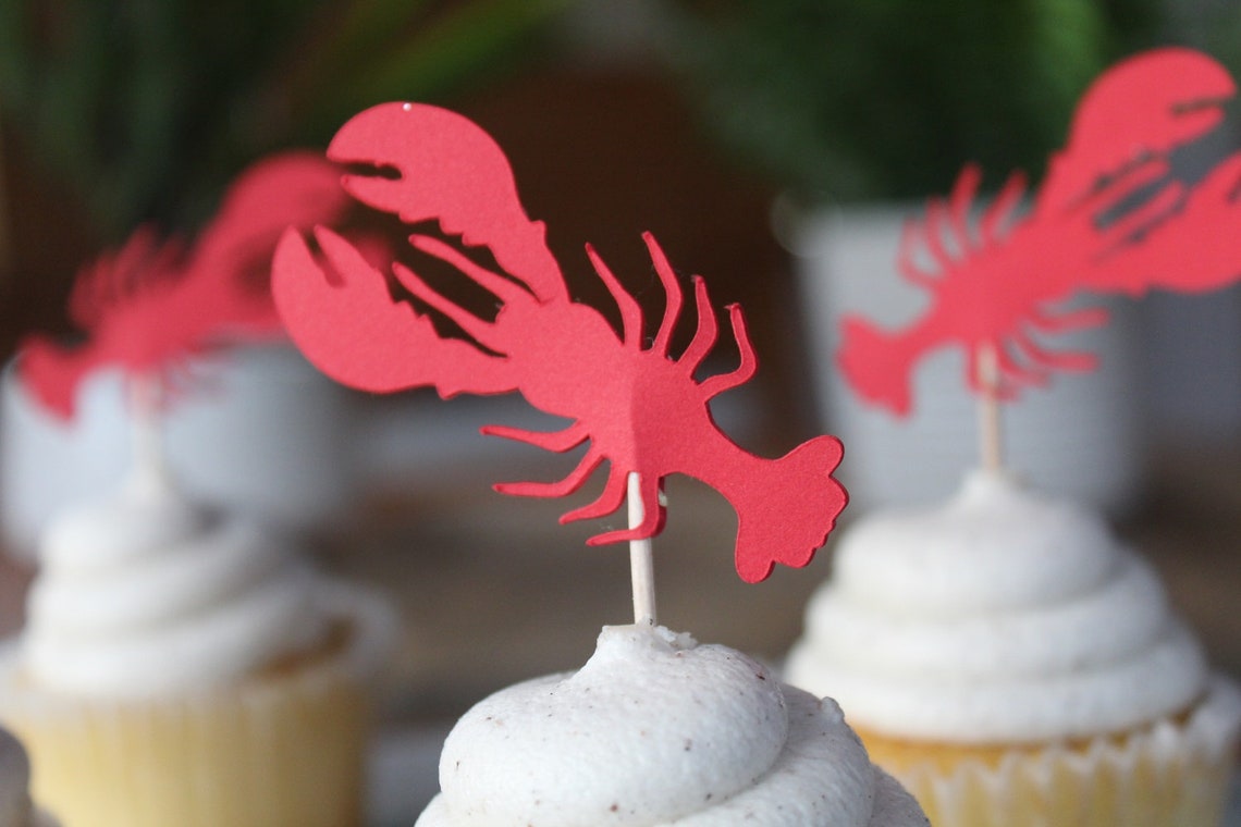 Lobster Cupcake Toppers Nautical Themed Cupcake Toppers | Etsy
