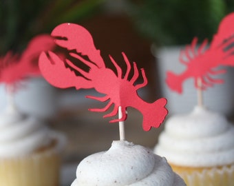 Lobster Cupcake Toppers - Nautical Themed Cupcake Toppers - Beach Themed Party - Lobster Bake Food Picks