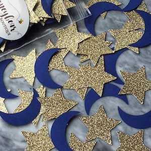 Gold Star and Moon Confetti - 1.5" Tall - Celestial Party - Baby Shower Decorations - Twinkle Twinkle Little Star