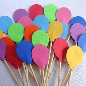 Bright Balloon Party Picks - Cupcake Toppers - Food Picks - Up Up and Away Party Theme - Rainbow Theme Party Decorations