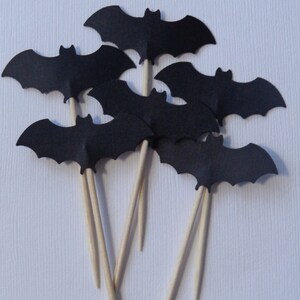 24 Black Bat Party Picks Cupcake Toppers Food Picks image 3