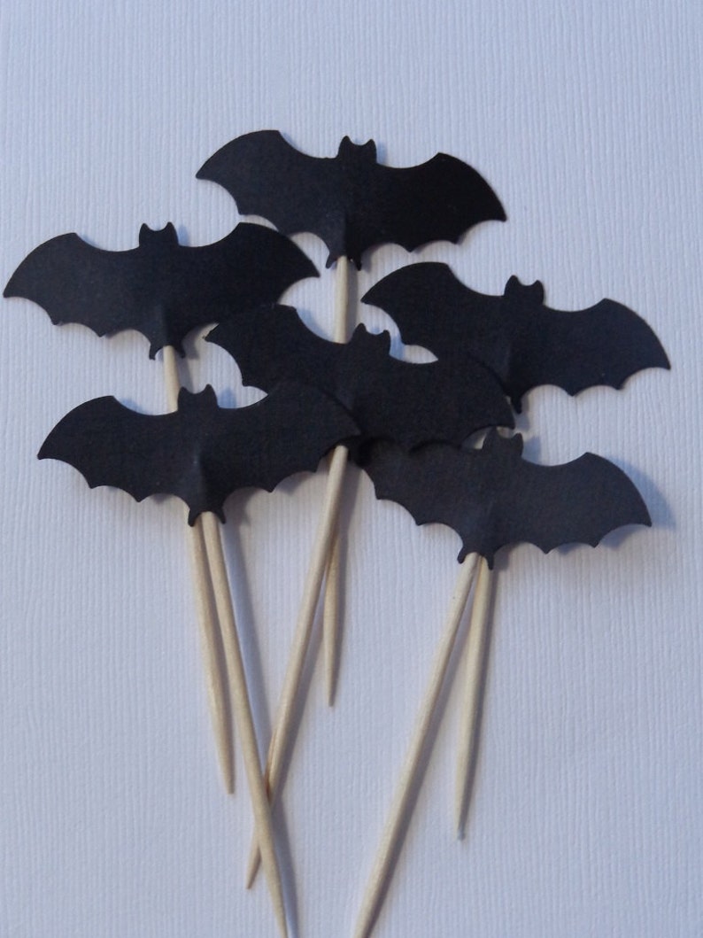 Cupcake Toppers Food Picks 24 Black Bat Party Picks