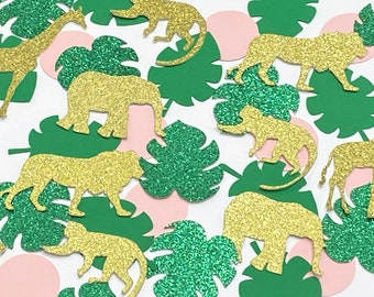 Jungle Confetti - Gold Glitter and Pink Girl Safari Confetti  - Giraffe Confetti - Table Scatter - Handcrafted in 1-2 Days