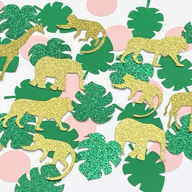 Jungle Confetti Gold Glitter and Pink Girl Safari Confetti Giraffe Confetti Table Scatter Handcrafted in 12 Days