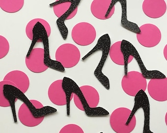 Coriandoli per scarpe con tacco alto glitter nero - Rosa brillante e nero - Decorazioni per feste di addio al nubilato - Coriandoli a spillo con tacco alto