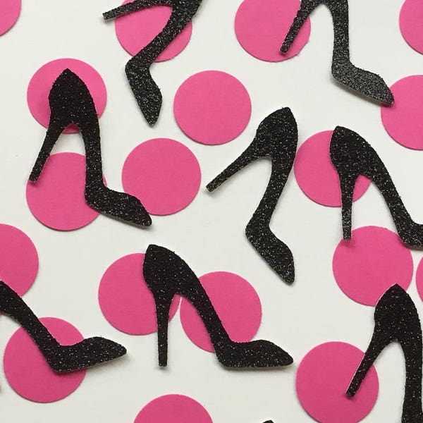 Black Glitter High Heel Shoe Confetti - Bright Pink and Black - Bachelorette Party Decorations - High Heel Stiletto Confetti