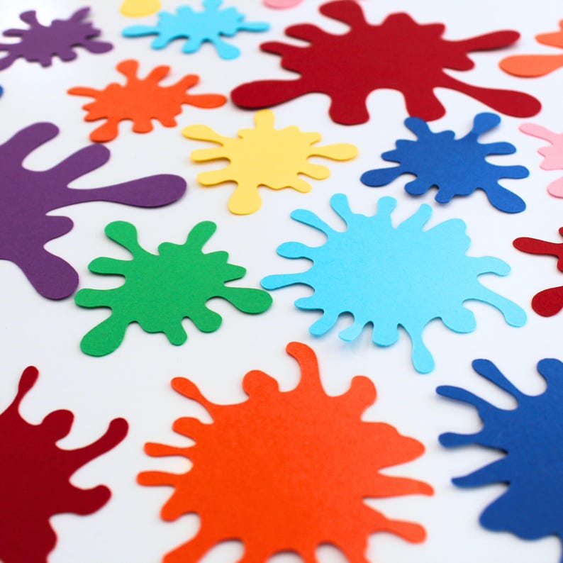 Rainbow Art Party Paint Splatter Confetti - 3 Sizes of Splatter Per Set - Table Scatter - Gift Tags - (60 Pieces Per Set) image 1