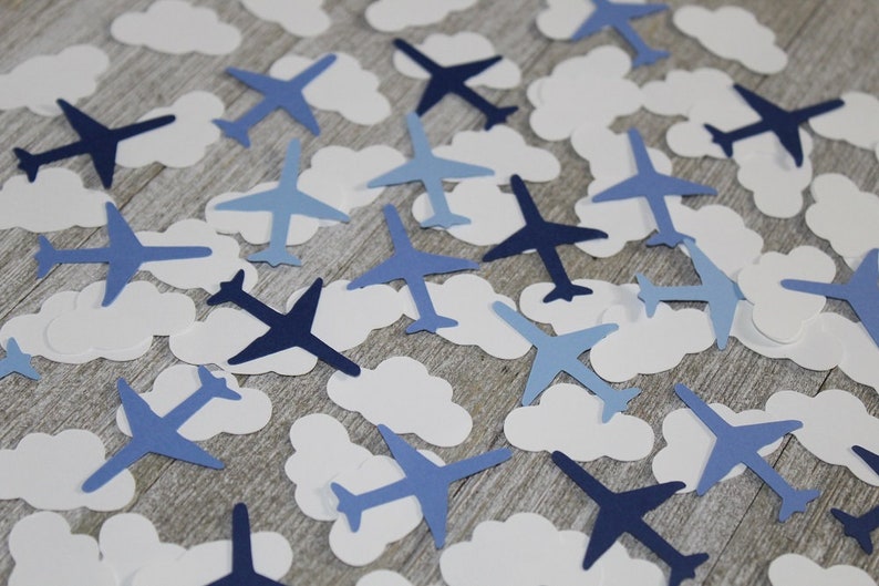 Blue Airplane and Small Cloud Confetti Cloud and Plane Table Scatter Set of 175 Pieces Jet Plane Confetti