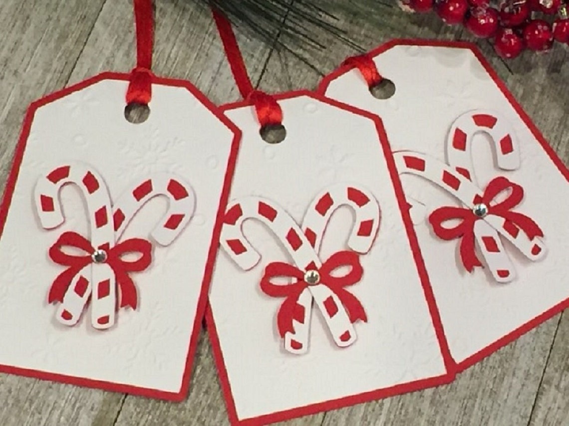 Candy Cane Holiday Gift Tags - Christmas Gift Tags - Snowflake Embossed ...
