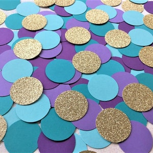 Gold Glitter Mermaid Confetti - Peacock Confetti - Purple Aqua and Teal Circle Confetti - Table Scatter