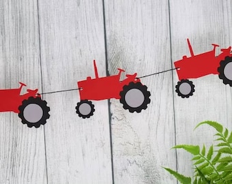 Red Tractor Garland - Choose Your Colors - Premium Handcrafted - Farm Theme Party - Tractor Theme Party