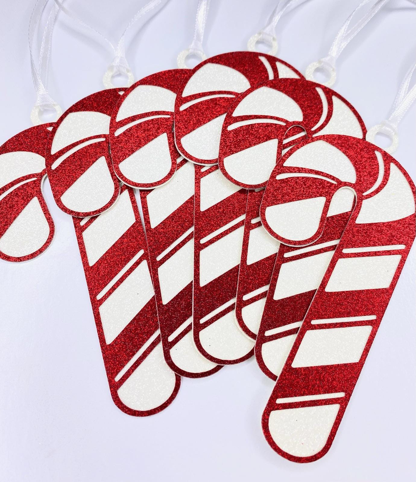Candy Cane Gift Tags - Red Glitter Candy Cane Holiday Tags - Red ...