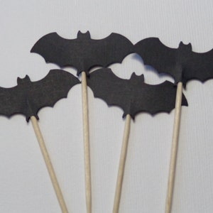 24 Black Bat Party Picks Cupcake Toppers Food Picks image 5