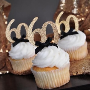 60th Birthday Glitter Cupcake Toppers - Choisissez vos couleurs - Soixante anniversaire - 60th Birthday Party Décorations