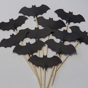 24 Black Bat Party Picks Cupcake Toppers Food Picks image 2