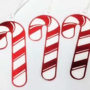 Candy Cane Gift Tags - Red Glitter Candy Cane Holiday Tags - Red & White - Large 4 Inches Tall - Set of 6