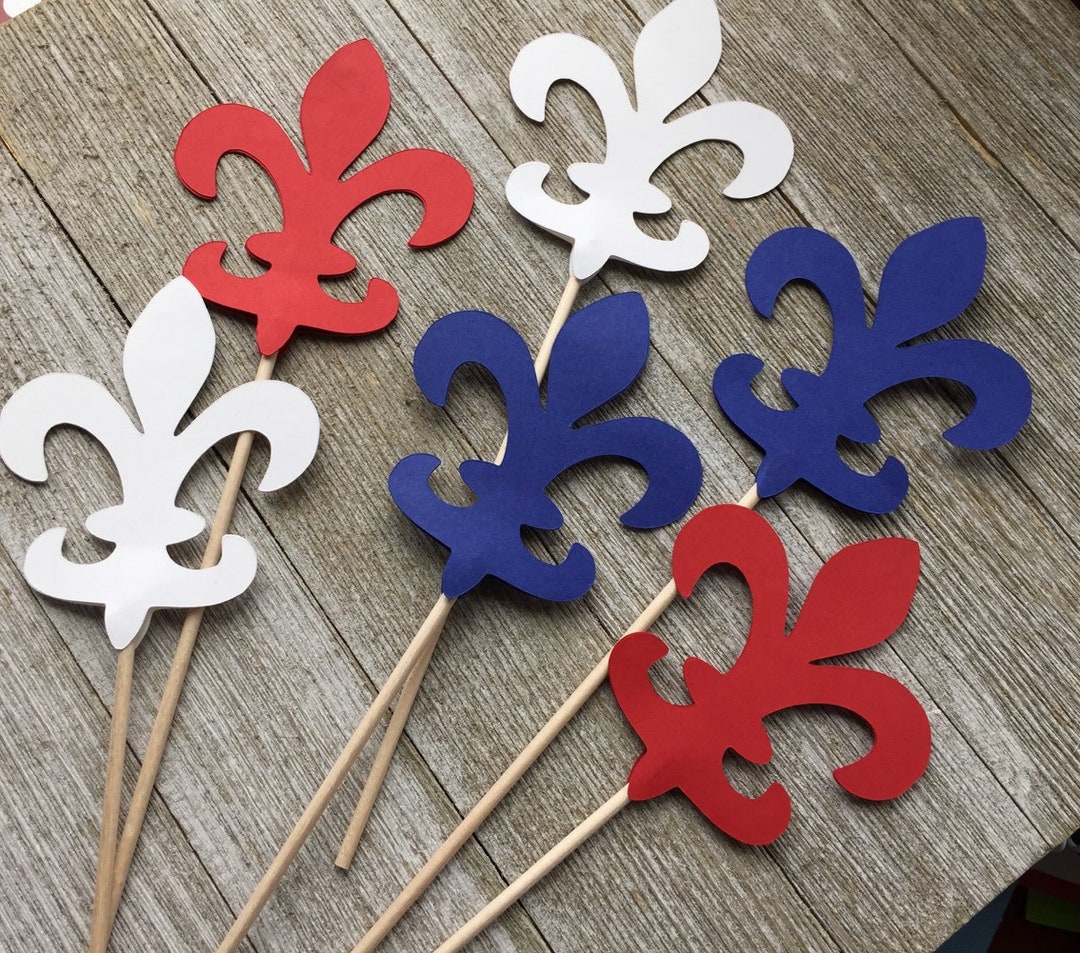 Palillos para centro de mesa con diseño de flor de lis en rojo, blanco y  azul - Decoraciones para centros de mesa de Scouts - Juego de 6 - Etsy  México, image size:1080x953