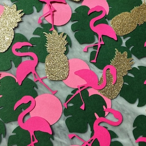 Tropische Confetti - Gold Glitter Ananassen Roze Flamingo's en Palmblad Confetti - Tafel Scatter- Set van 115 Stuks