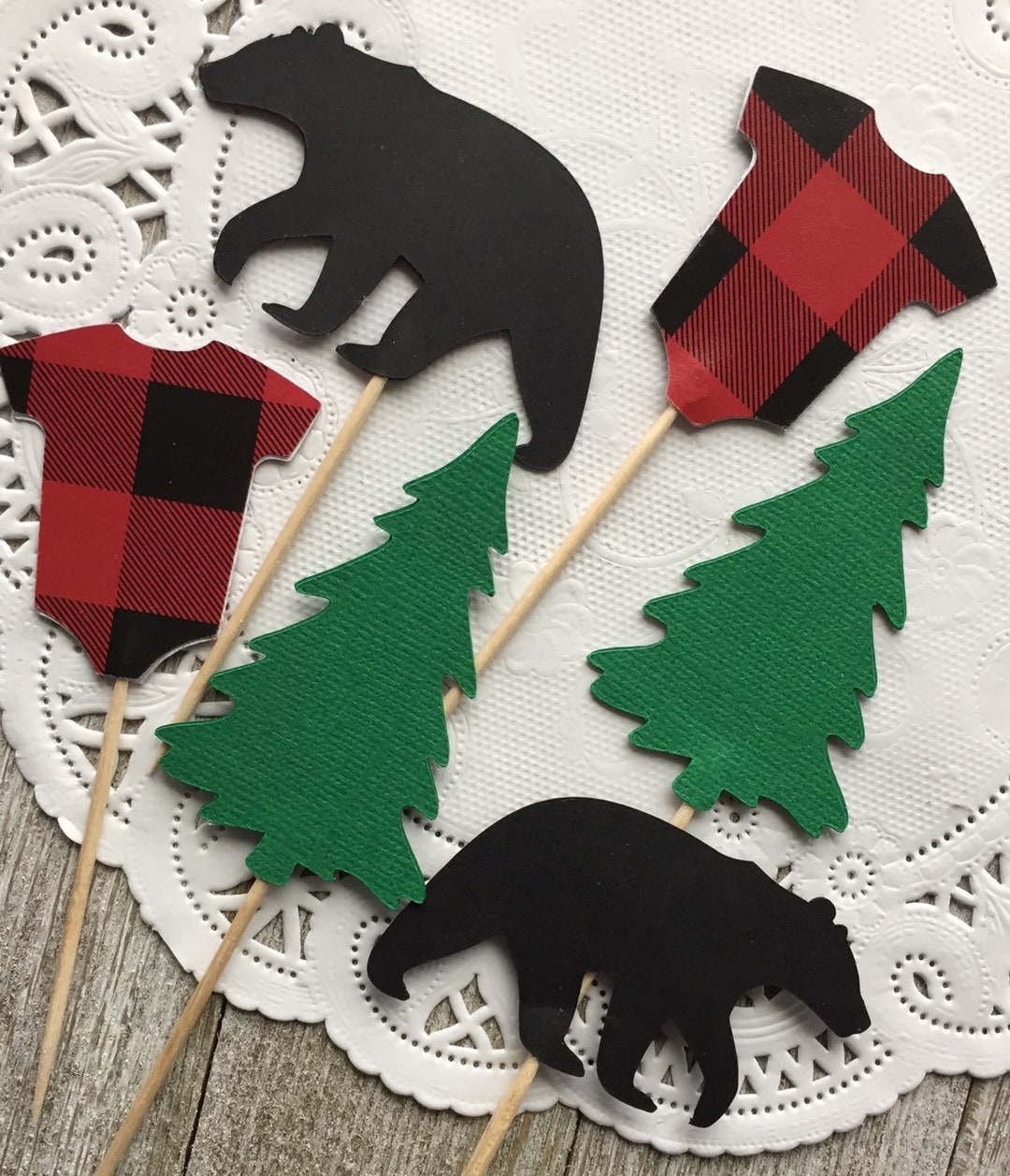 Lumberjack Onesie Birthday Cupcake Toppers Red and Black Etsy
