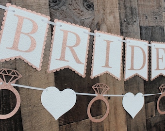 Bride to Be Banner - Bridal Shower Lace Banner - Choose Your Glitter Colors - Diamond Ring Garland - Bachelorette Party Decor