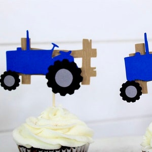 Blue Tractor Cupcake Toppers - Farm Theme Party - Tractor Theme Party - Blue Tractor Party -
