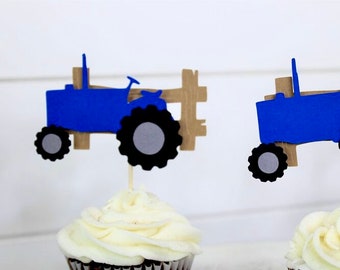 Blue Tractor Cupcake Toppers - Farm Theme Party - Tractor Theme Party - Blue Tractor Party -