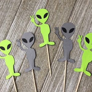 Alien Cupcake Toppers - Out of This World Party - Space Theme Birthday Party