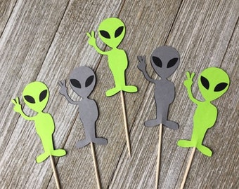 Alien Cupcake Toppers - Out of This World Party - Space Theme Birthday Party