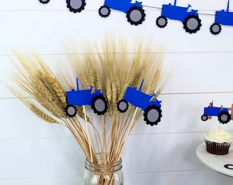 Blue Tractor Centerpiece Picks - Choose Your Colors - Farm Theme Party - Tractor Theme Party - Tractor Party -
