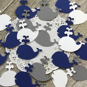 Whale Confetti Navy Blue Grey and White - Nautical Party Decorations - Table Scatter - Ocean Shower Theme -